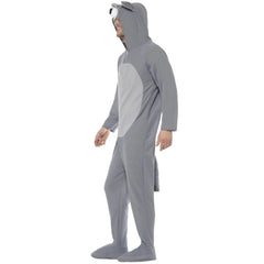 Wolf costume, hooded all in one, in grey with lighter grey tummy, zip up at the front.