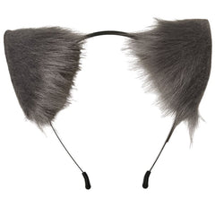 Grey fluffy cat or wolf ears on a white background