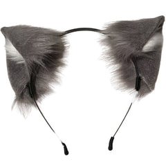 Grey fluffy cat or wolf ears on a white background