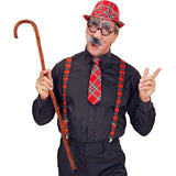 Geek showing the wooden walking cane