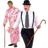 Old people showing the wooden walking cane