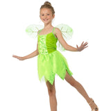 Close-up of woodland fairy costume showing green bodice, fairy wings and leaf-inspired skirt detail