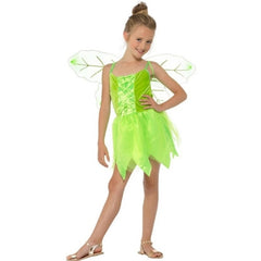 Girl wearing a woodland fairy costume with green dress and wings for Book Week and fantasy dress-up.