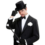 Man in formal wear wearing black gloves