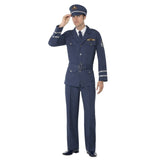 WW2 Air Force Captain costume in blue with jacket, trousers, hat, and tie for military fancy dress events