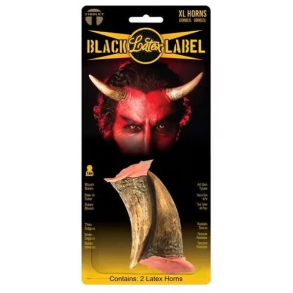 XL Devil Horns Black Label latex prosthetics by Tinsley Transfers in packaging