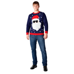 Adult Xmas Jumper Santa Man featuring a festive Santa Claus design with sunglasses for Christmas celebrations.