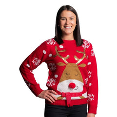 Ladies Christmas reindeer jumper with festive Rudolph design