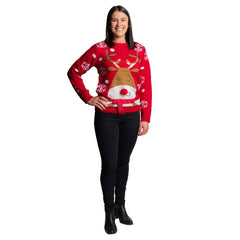 Ladies Christmas reindeer jumper with festive Rudolph design