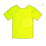 Yellow short sleeve fishnet top worn over leotard for 80s costume
