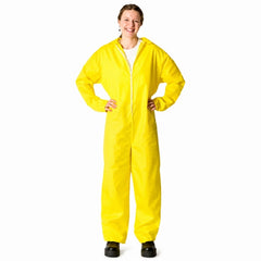 Adult yellow overalls costume jumpsuit for sports days and themed events