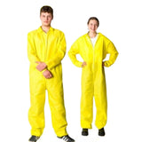 Yellow overalls adult costume – bright one-piece jumpsuit for parties, sports days, and cosplay events.