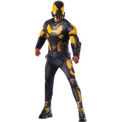Yellowjacket adult costume full view with jumpsuit and mask