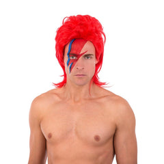 Ziggy red mullet wig with shaggy top and long back for glam rock costumes