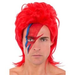Ziggy red mullet wig with shaggy top and long back for glam rock costumes
