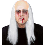 Zombie headpiece with bald forehead and long white hair for horror Halloween costumes