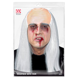 Adult undead zombie latex headpiece with attached white hair for scary dress-up events