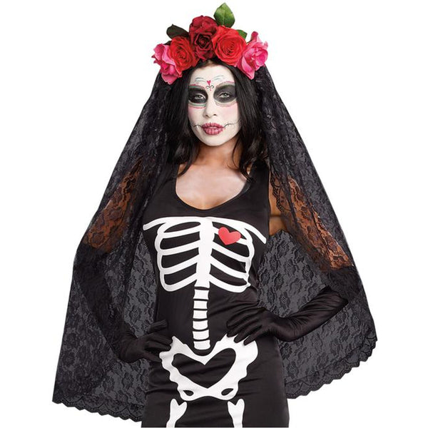 Day of the Dead Floral Headpiece with Veil