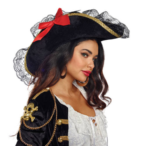 Ladies Pirate Hat w/ Lace Trim