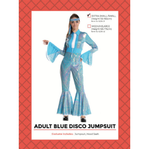 Ladies 70s Blue Disco Jumpsuit