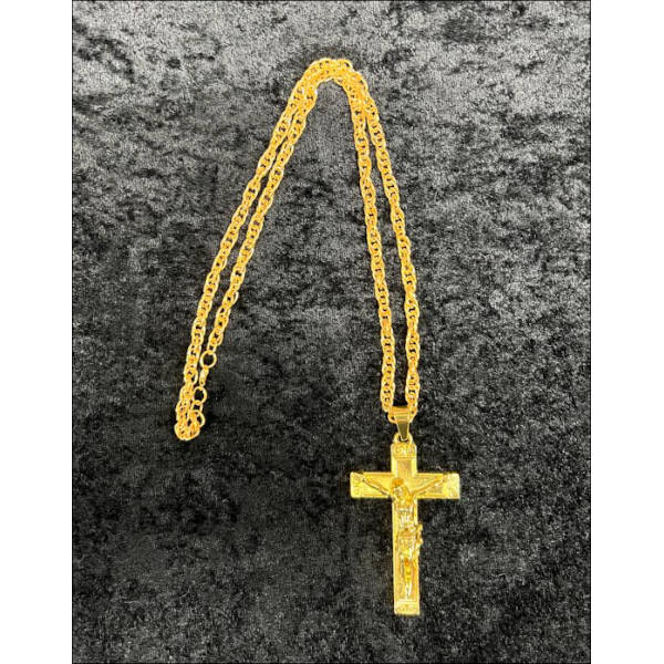 Big Gold Necklace with Gold Cross