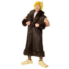 flintstones barney rubble adult costume, distressed brown tunic with fur trim.