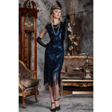 1920s Fringe Flapper Dress - Dark Blue - Hire