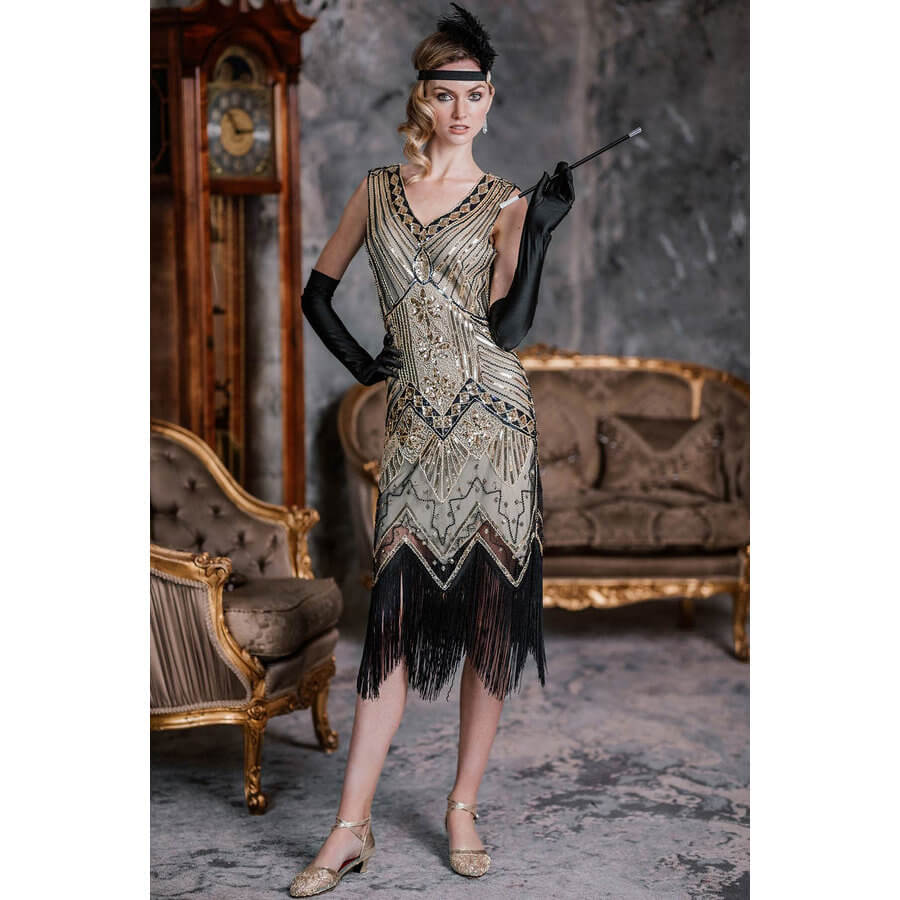 1920s Sequined Dress - Champagne - Hire Cracker Jack Costumes Brisbane 1920s Sequined Dress - Champagne - Hire Cracker Jack Costumes Brisbane