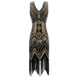 Second back view of black and gold 1920s Art Deco dress