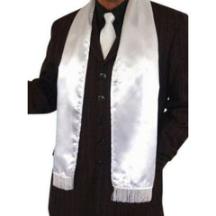 White satin 1920s gangster scarf with white fringe ends