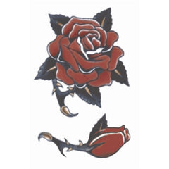 1940s vintage rose temporary tattoo by Tinsley FX with classic red rose design.