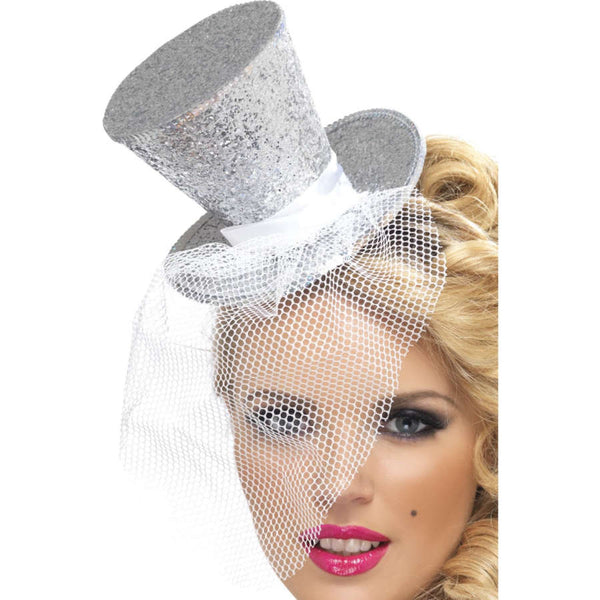 Silver Fever Mini Top Hat on Headband