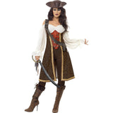 High Seas Pirate Wench Ladies Costume, dress with attached vest, trousers and baldric.