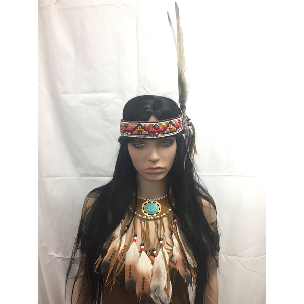 Beaded Native American Headband - Brown