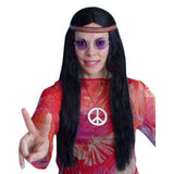 Hippie girl wig with headband, perfect for the 1960's, black wig.