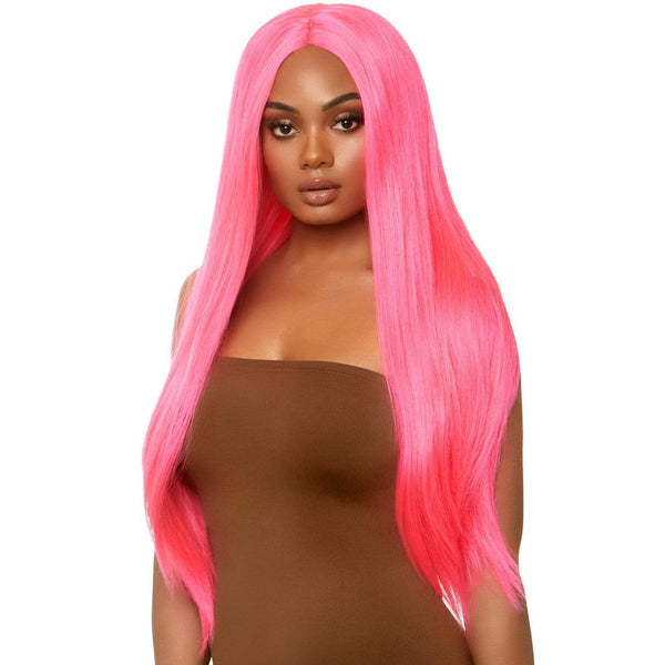 33" Long Straight Center Part Wig - Neon Pink