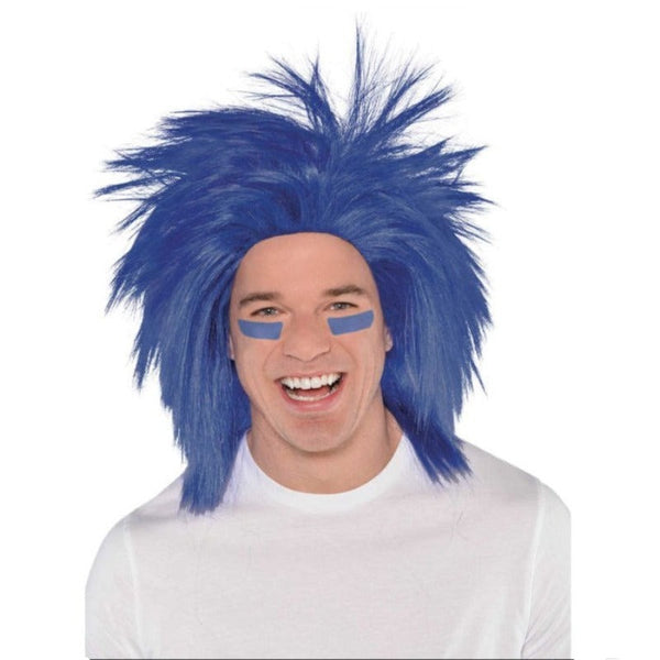 crazy blue wig for adult and child in royal blue.