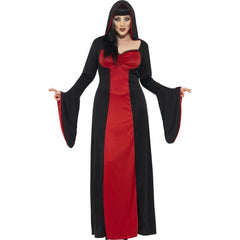 Ladies Curve Dark Temptress Costume , black and red long dress with medieval sleeves.
