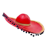 Red Sombrero - Black Pom Poms