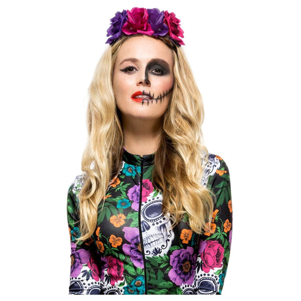 Day of the Dead Purple Rose Headband