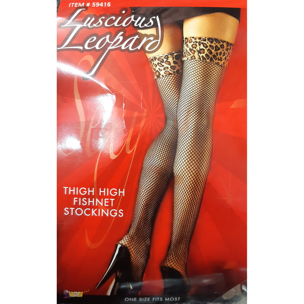 Thigh High Fishnets with Leopard Band