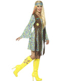 60s Green Hippie Ladies Costume with Fringed Vest