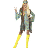 60s green hippie ladies costume with fringed vest
