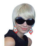 Cool blonde 60s mod-style wig with short length and fringe