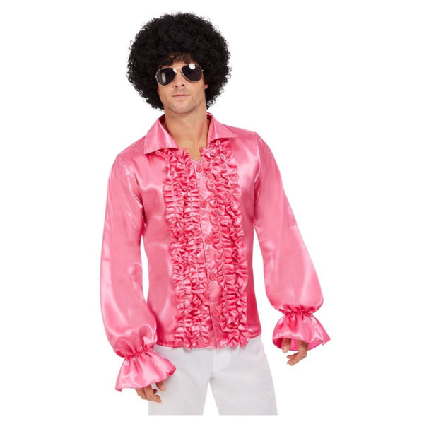 60s ruffled hot pink shirt front view retro mens costume shirt