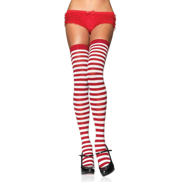 Striped Thigh Highs White/Red