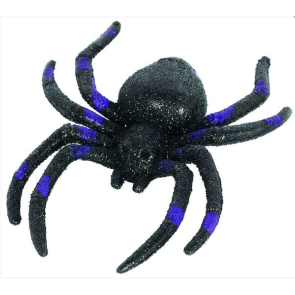 cemetery glitter spider with blue accents.