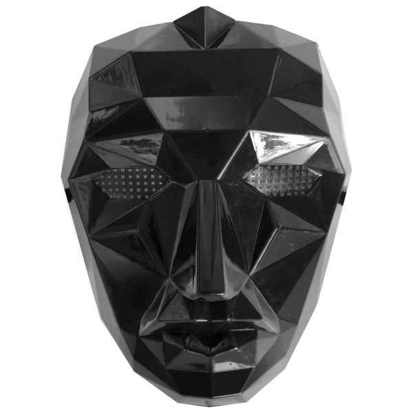squid game front man mask in black with mulitipy edges.