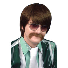 Brown 70s mod-style wig made from smooth silky fibre, perfect for retro and disco costumes.