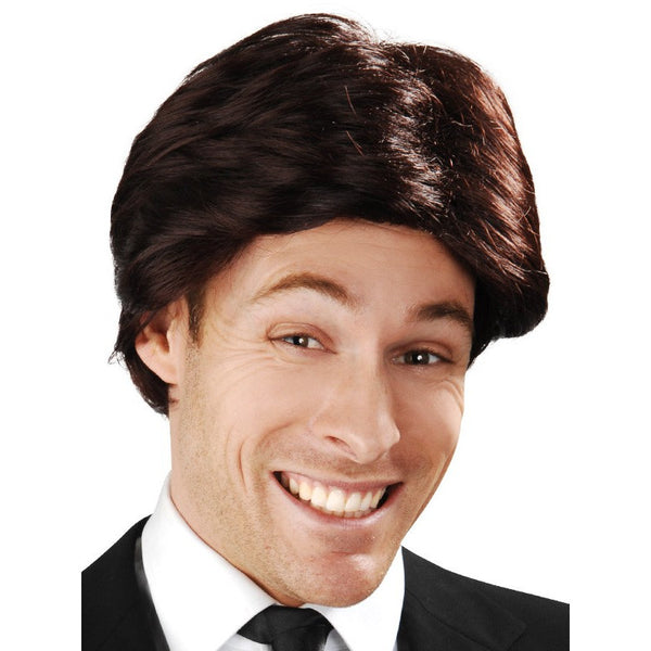 Brown 70s wig with swept fringe